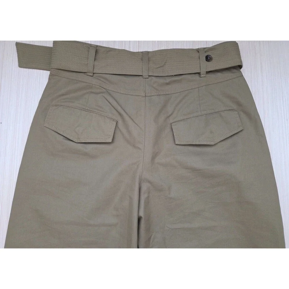 Zara  Woman Collection Medium Belted Twill Wide Leg Pants Women’s Olive Brown - Picture 8 of 11